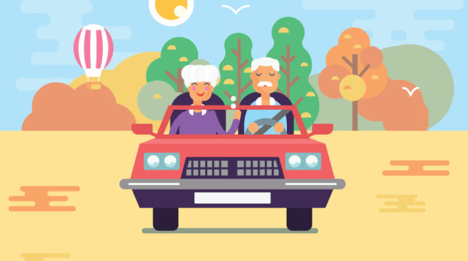 Old Couple Driving Retirement